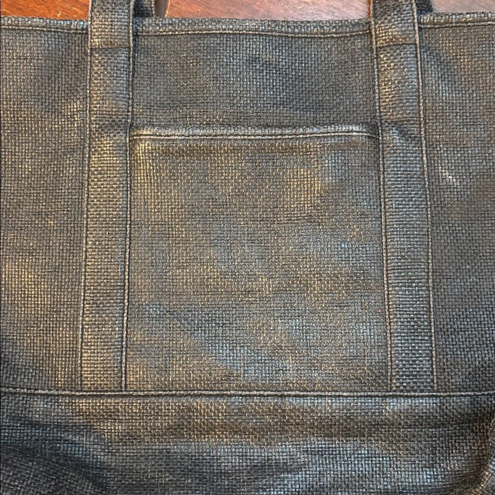 J. Crew‎ Reversible Red Paisley Cotton/Black Raffia Tote W Zip Pocket